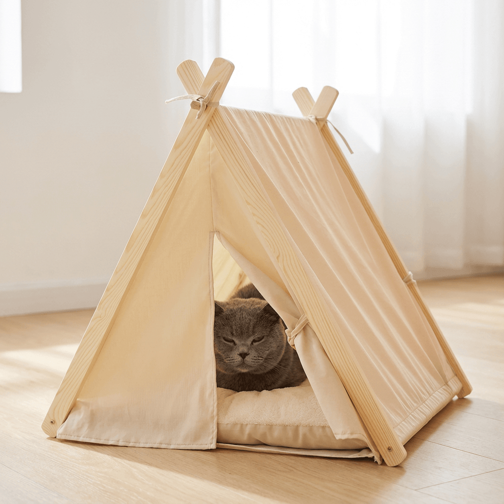 4-Season Washable Pet Tent Bed for cats and dogs, cozy retreat with breathable materials, perfect for all seasons.
