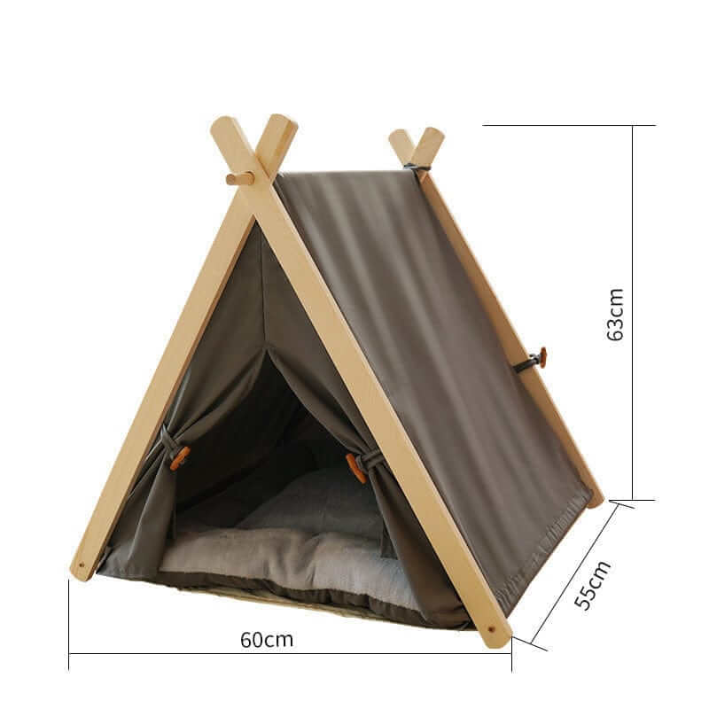 4-Season Washable Pet Tent Bed in a triangular shape, featuring removable cover, perfect for dogs & cats.
