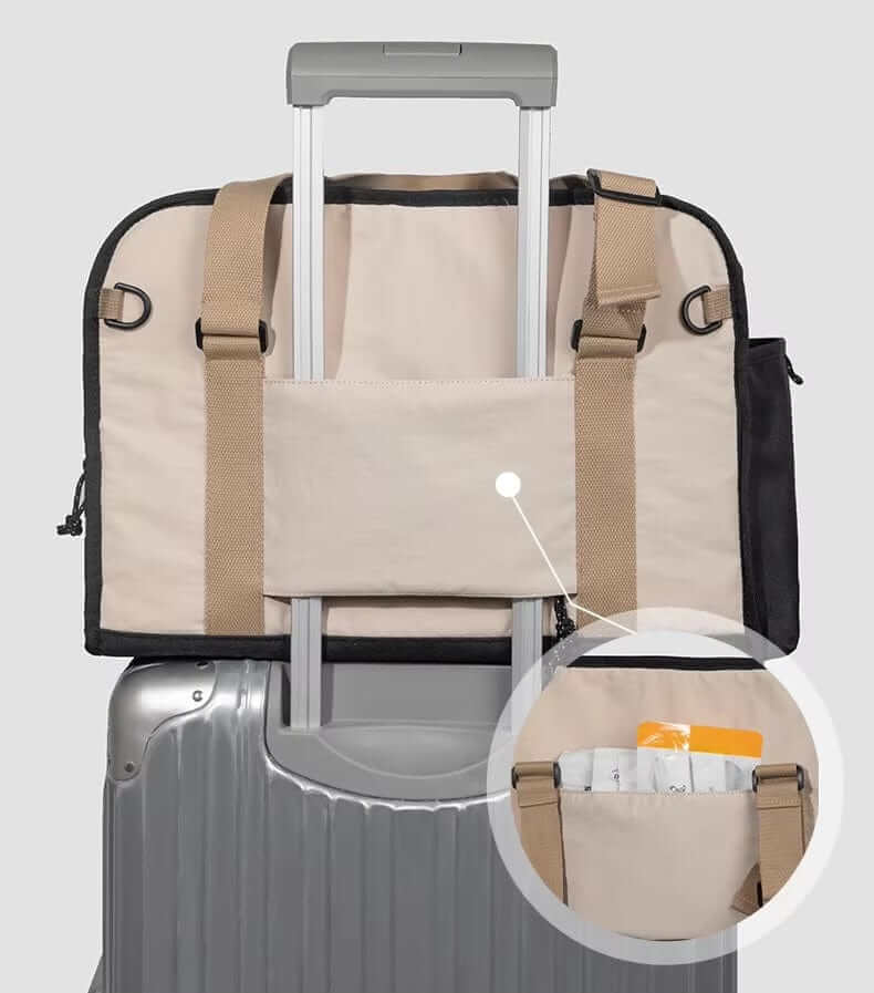 AirComfort Portable Pet Carrier design features, showcasing straps and pocket for functionality and convenience.