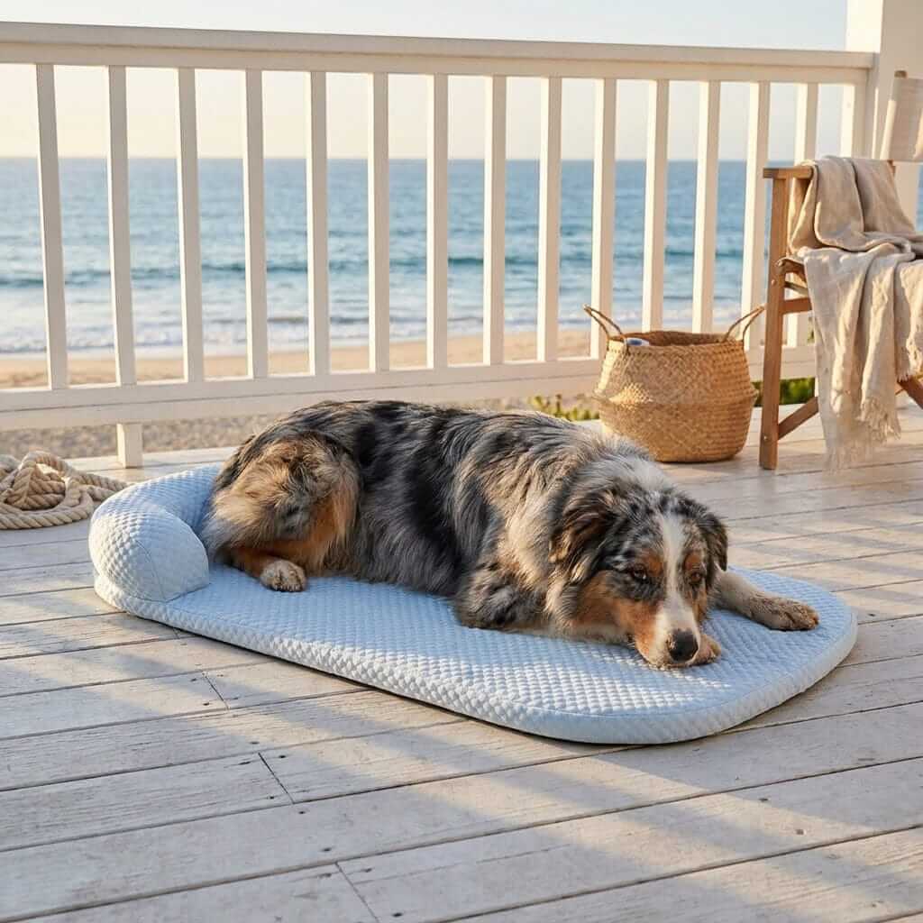 ChillEase Pet Cooling Mat for dogs and cats, featuring breathable design and cooling ice peas technology.