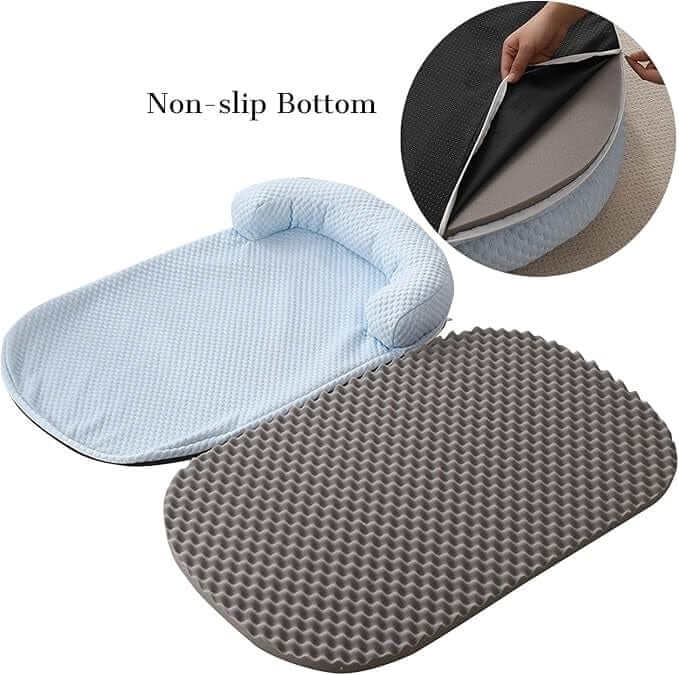 ChillEase Pet Cooling Mat featuring non-slip bottom and breathable design for dogs and cats.