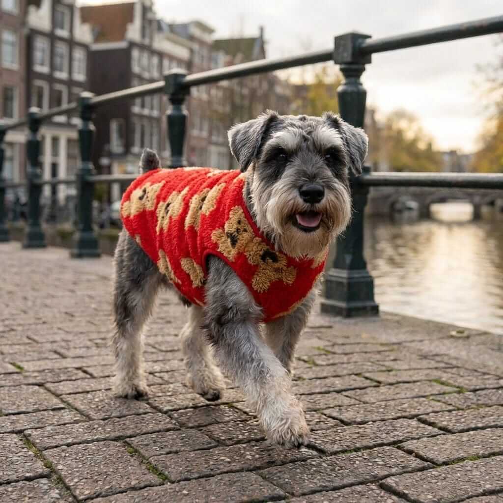 Dog wearing CloudFleece Comfort Vest, ultra-soft fleece for warmth and comfort, ideal for dogs and cats.