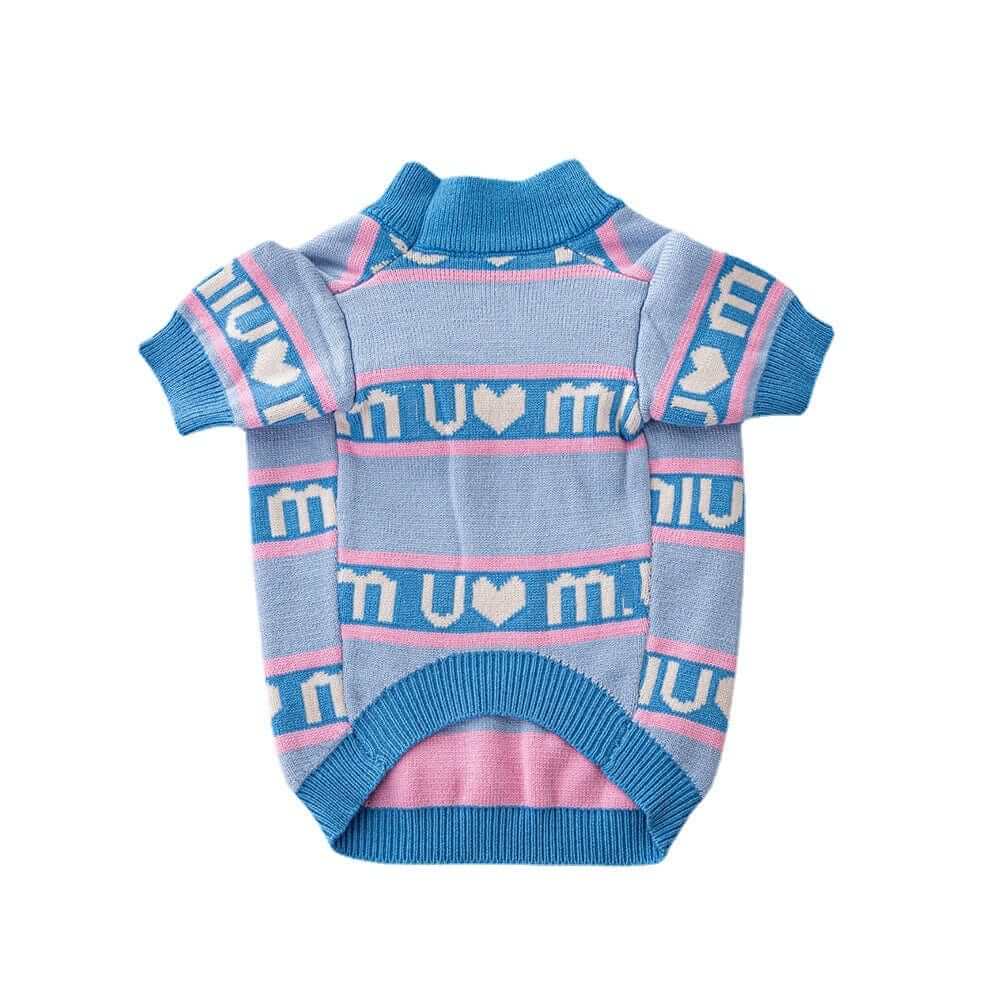 CozyLayer Dog Sweater for Dogs & Cats featuring a stylish double-layer design in blue and pink, perfect for chilly days.