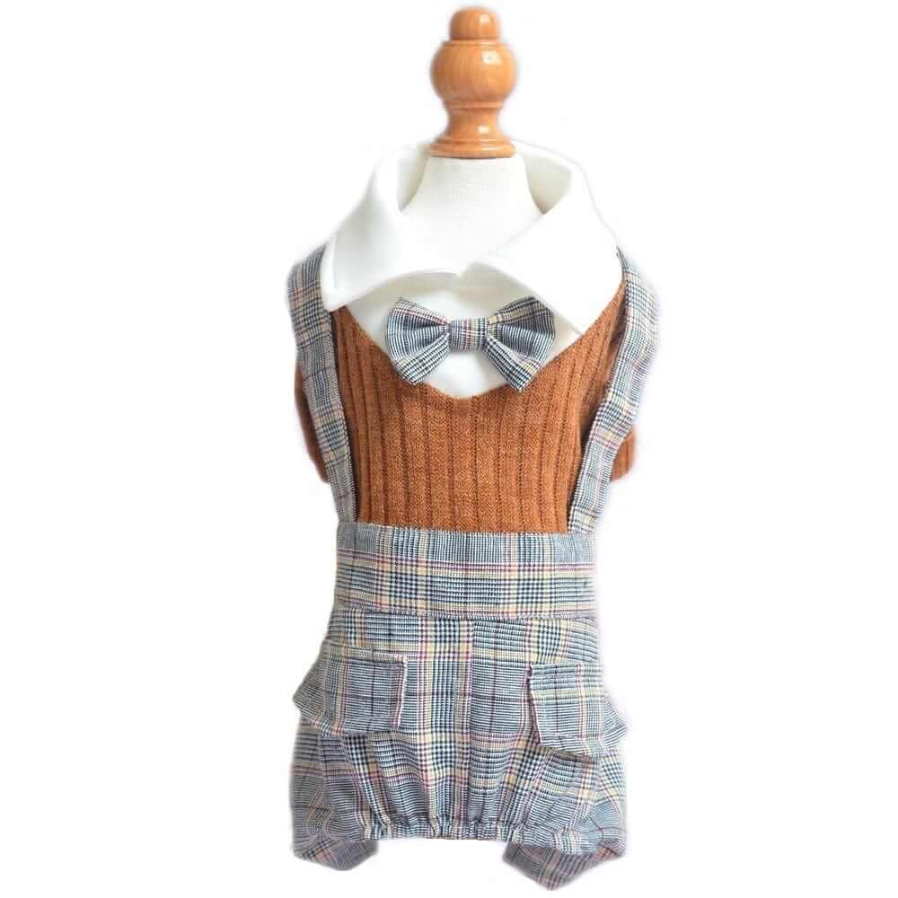 CozyPaws Knitted Dog Jumpsuit, stylish jumpsuit for dogs, features soft knit fabric, ideal for warmth and outdoor adventures.