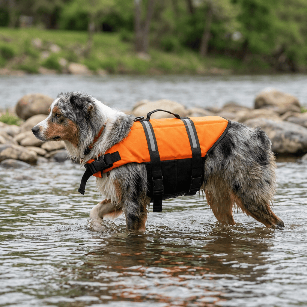 Dog's Life Jacket for dogs, featuring adjustable straps and comfortable fit, perfect for water activities by Dogs & Cats.