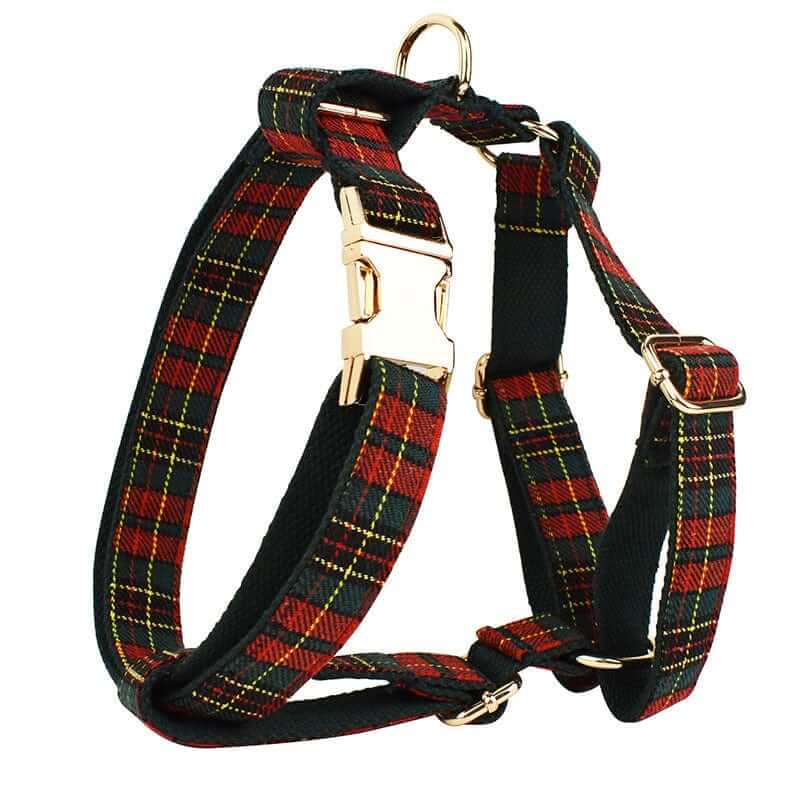 HolidayPaws 4-in-1 Festive Dog Set harness in plaid design for Christmas walks and holiday events.