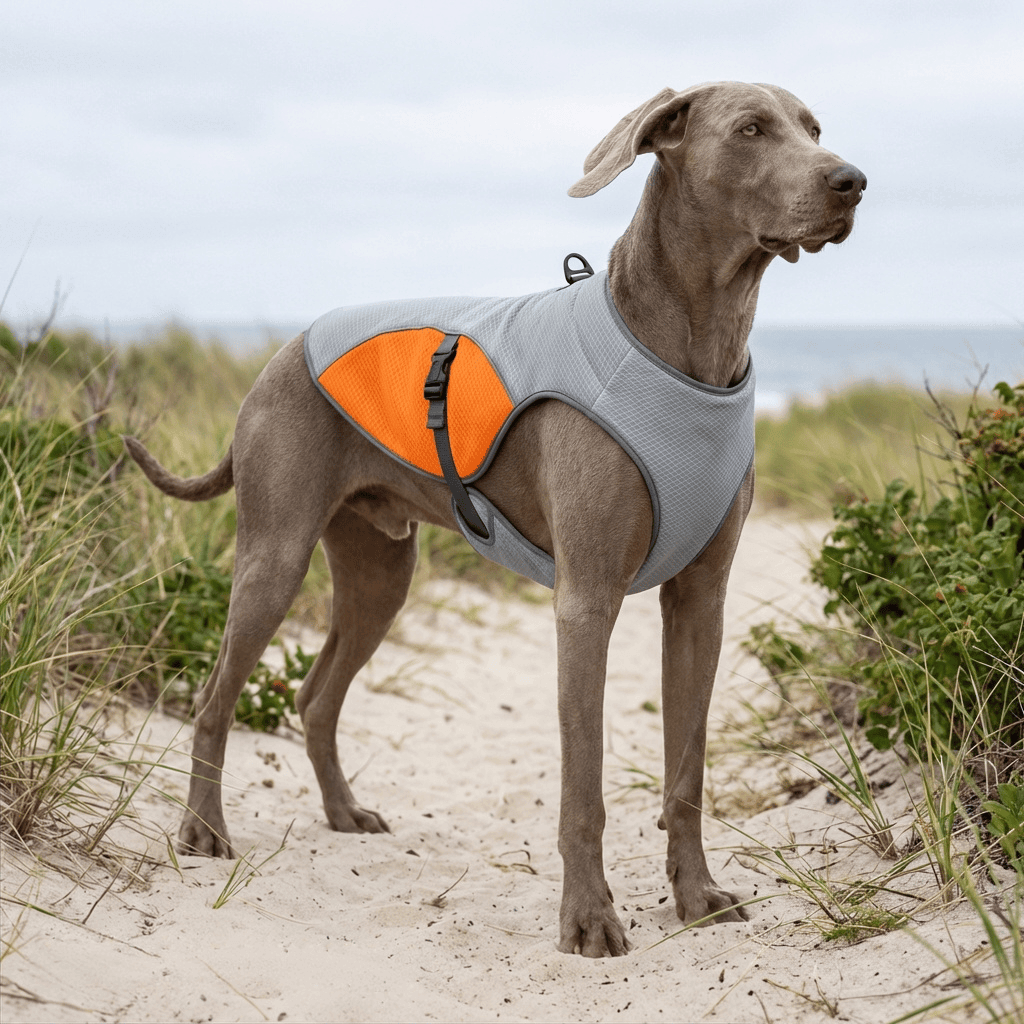 HydroChill Performance Harness for dogs, breathable vest, advanced cooling comfort for outdoor adventures.