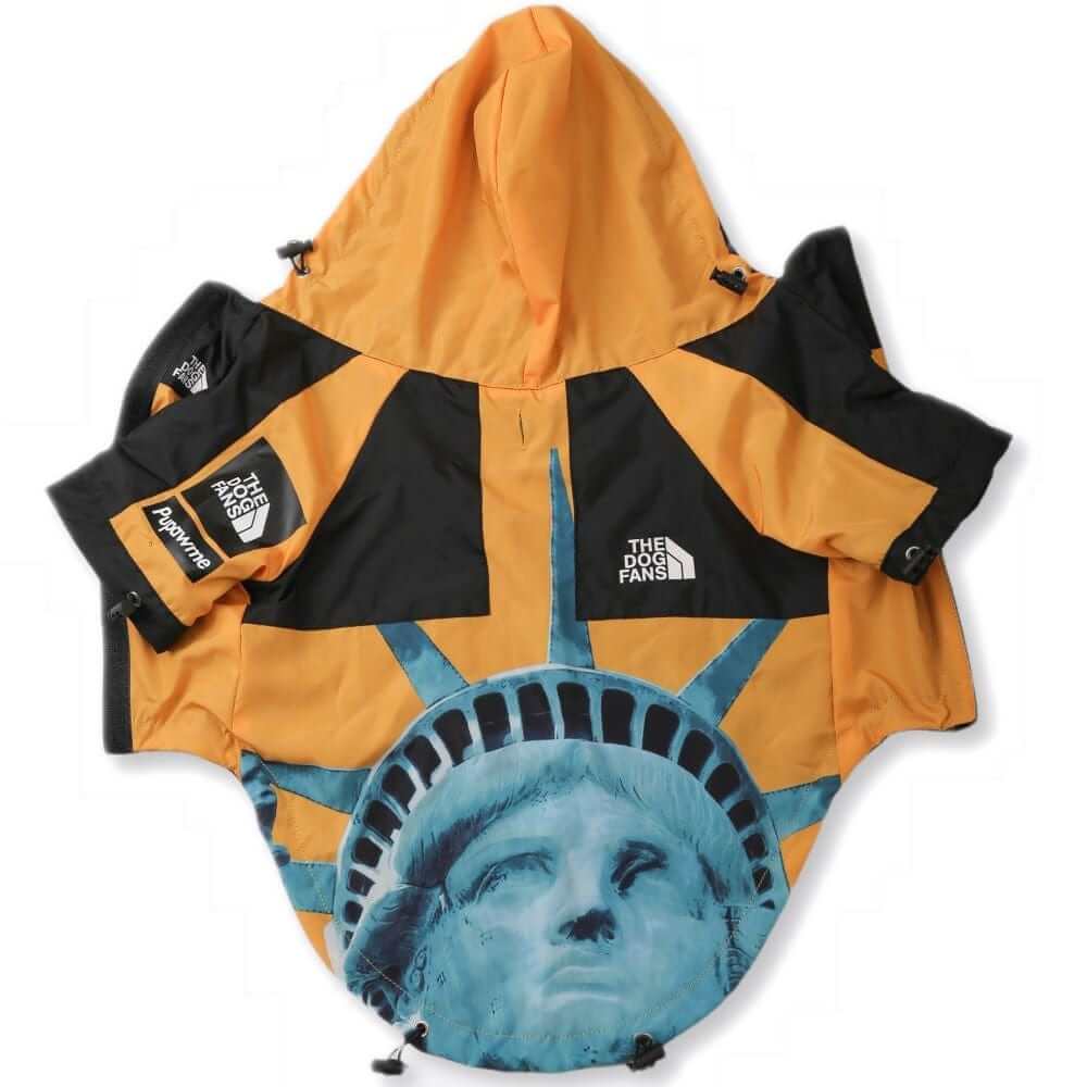 RainPaw Statue Dog Slicker jacket for dogs, waterproof with stylish design, perfect for rainy days, Dogs & Cats brand.