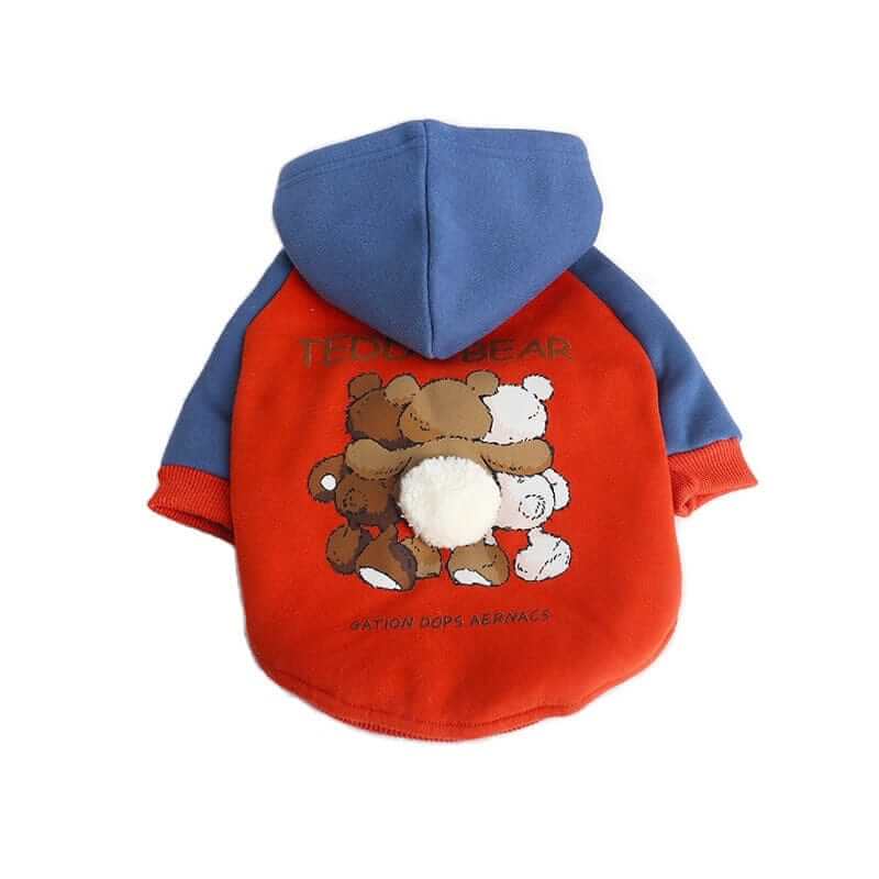 Snuggle Bear Dog Hoodie for small dogs, bear-themed design, cozy fabric from Dogs & Cats brand.