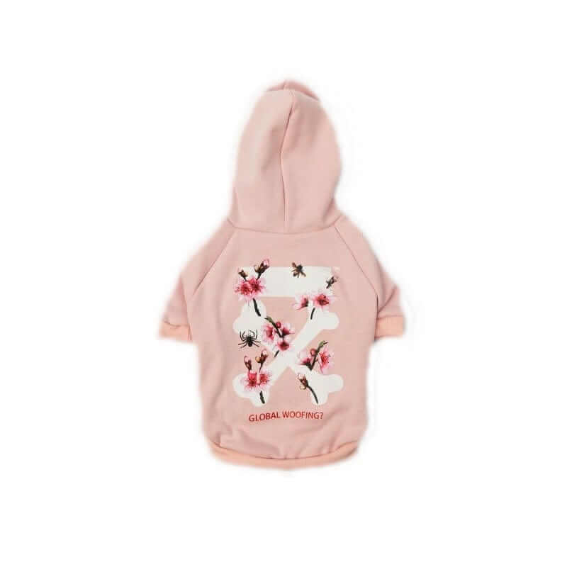 Sporty Winter Dog Hoodie, cozy pink dog hoodie with floral design, perfect for stylish dogs by Dogs & Cats.