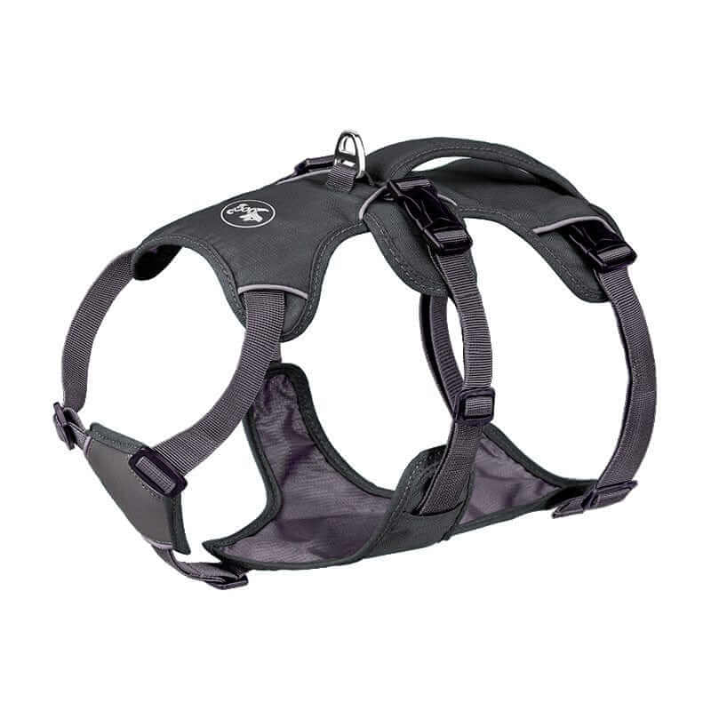 TrailSafe Waterproof Dog Harness for active dogs, featuring adjustable straps, waterproof material, and reflective accents.