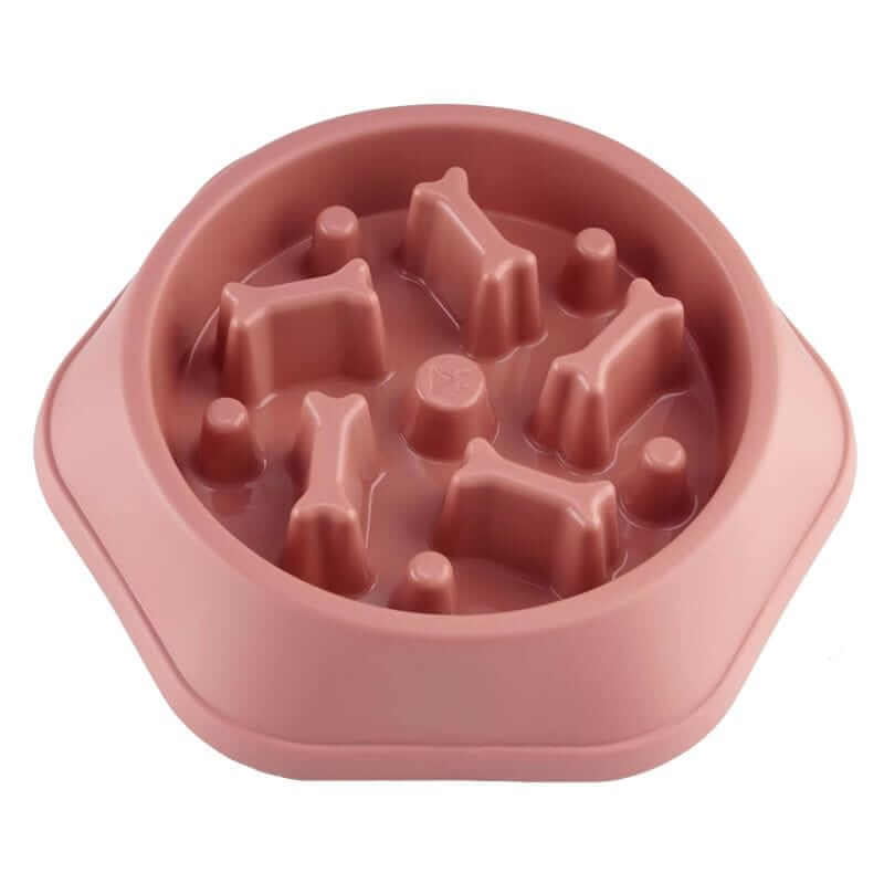Anti-Choke Pet Slow Feeder Bowl in pink with obstacles for healthy eating for dogs and cats.