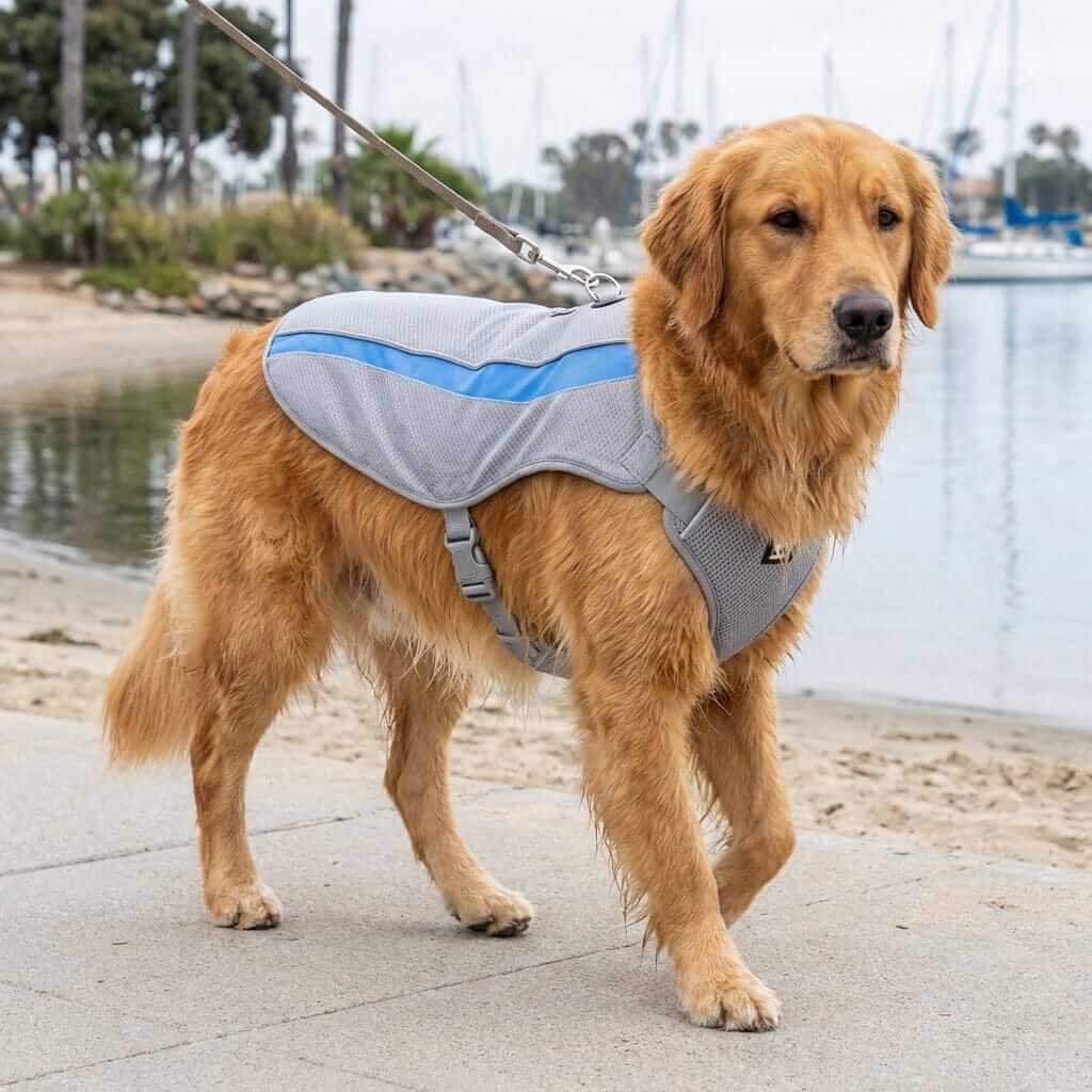 Arctic Breeze Cooling Vest for Dogs, breathable mesh fabric, keeps dog cool in hot weather by Dogs & Cats.
