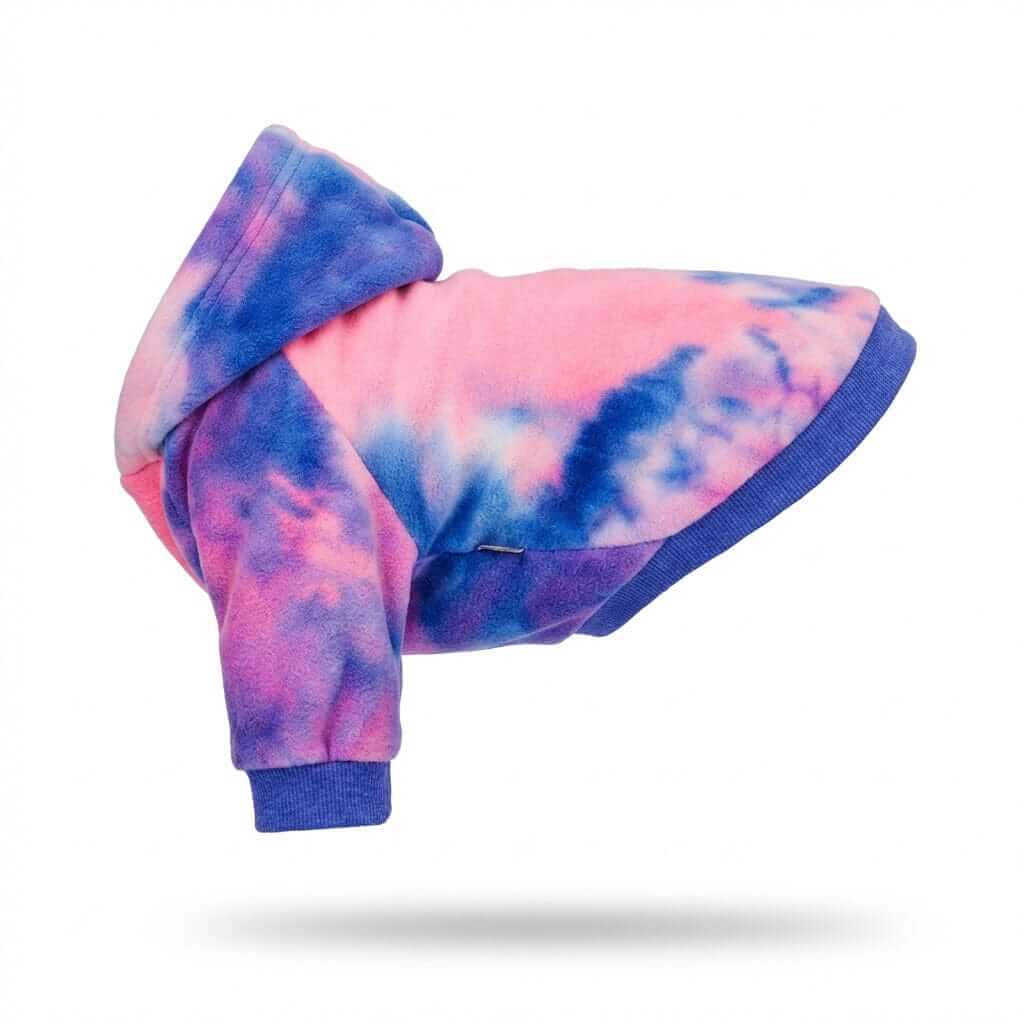 Aurora Tie-Dye Dog Hoodie, vibrant pet sweatshirt, soft polyester fleece, for Dogs & Cats.