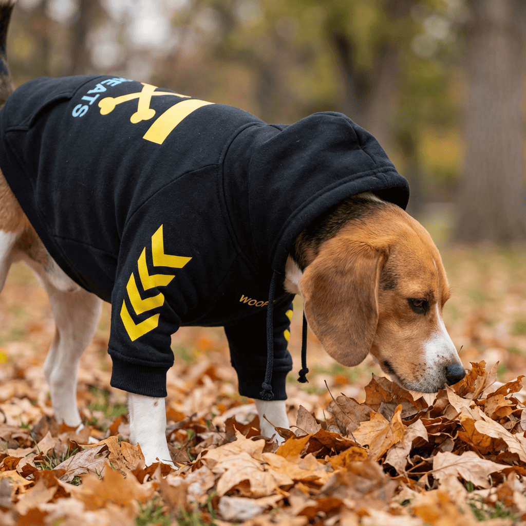 Beagle wearing a stylish hoodie from Keji Schnauzer Lawyer Dog Sweatshirt, perfect for cold weather and extra insulation.