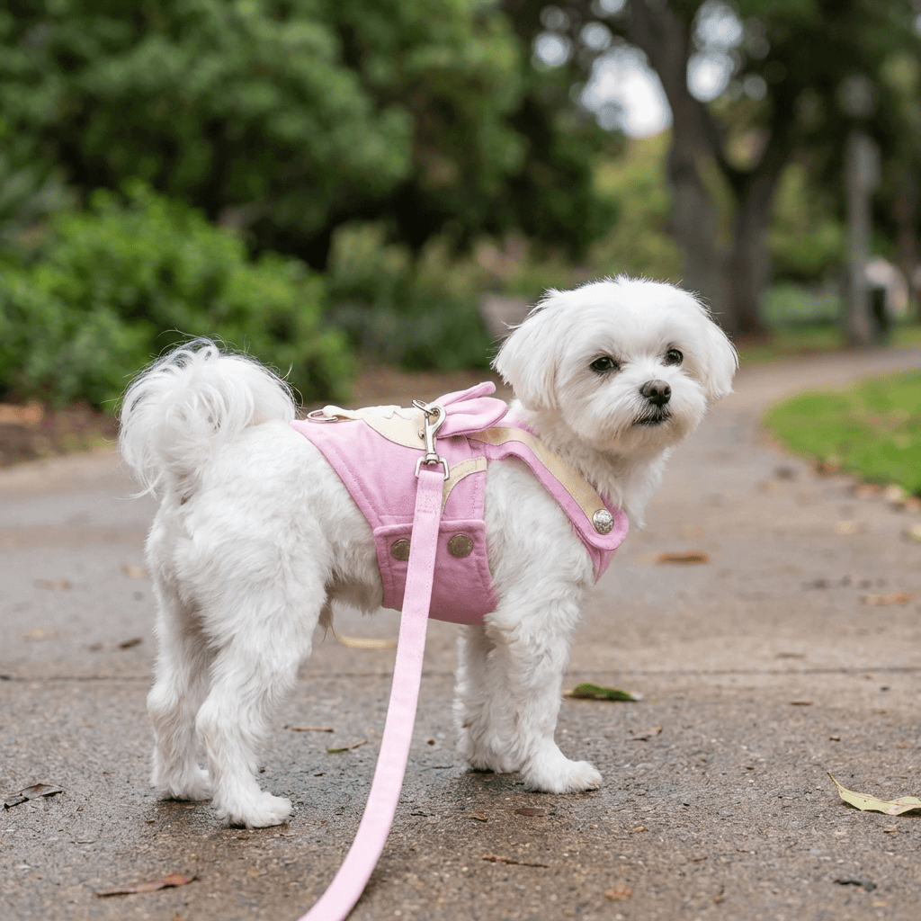 Beauty Walking Harness Set for dogs and cats, featuring adjustable chest belt, D-ring, and soft air-mesh padding.