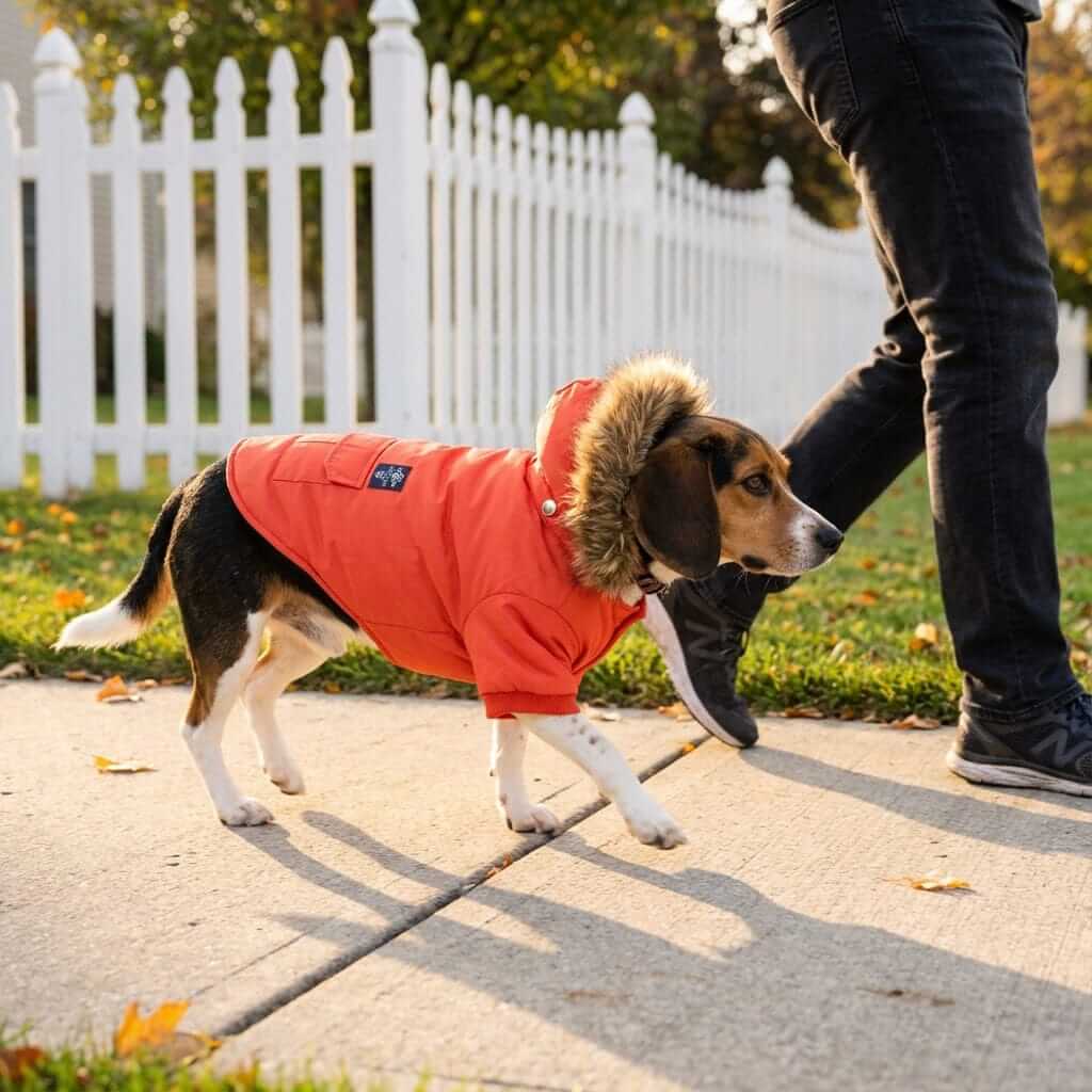 Big Bad Woof Hooded Winter Dog Coat, dog coat for cold weather, features soft fabric and comfortable fit, Dogs & Cats brand.