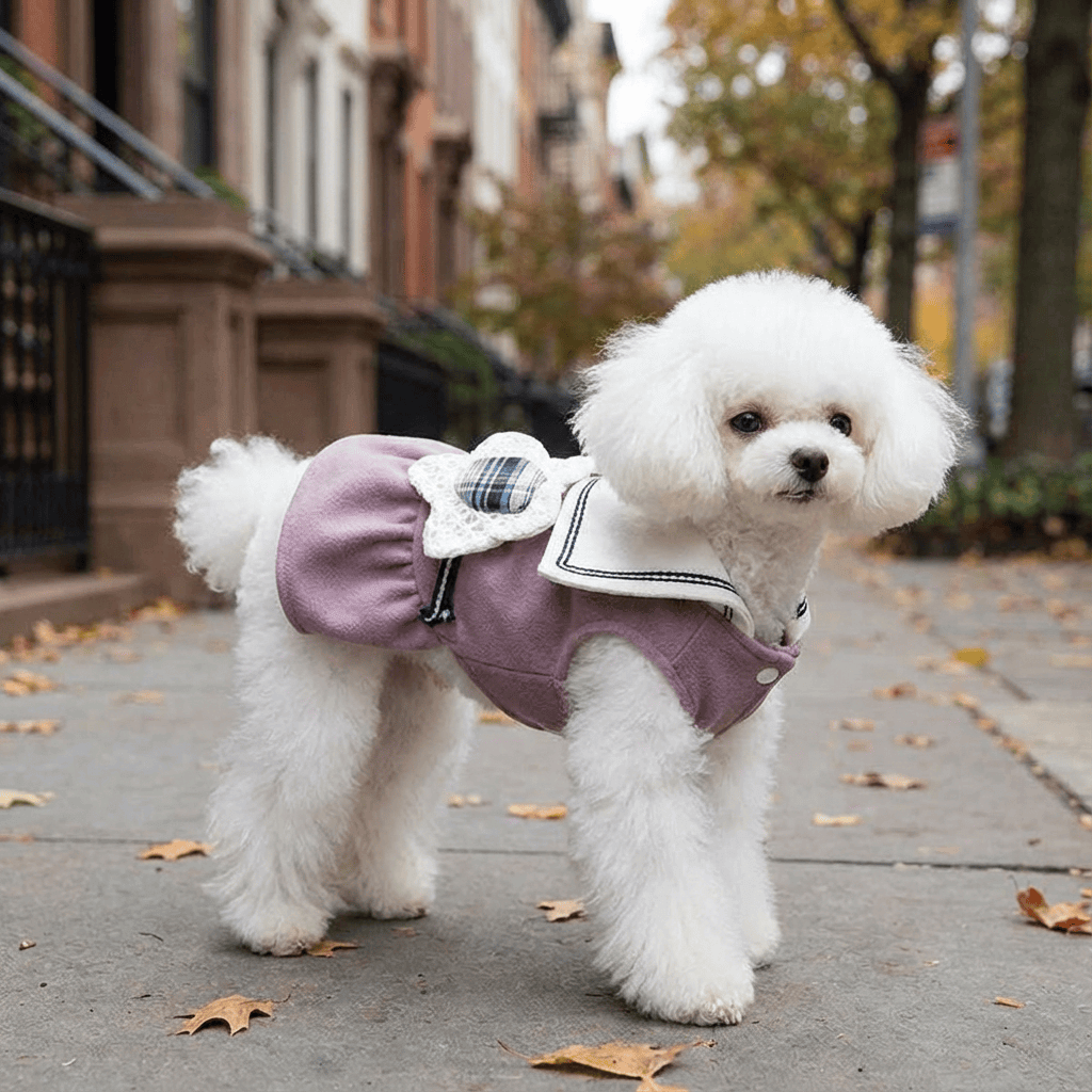 Big Flower Lapel Dog Dress on a stylish dog, featuring breathable fabric, soft touch, and comfortable feel for Dogs & Cats.