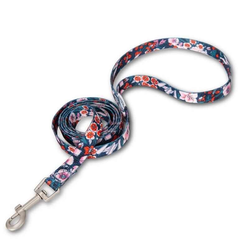 BloomTrail Floral Pet Leash for Dogs & Cats, featuring a cheerful floral design and durable polyester for walks.