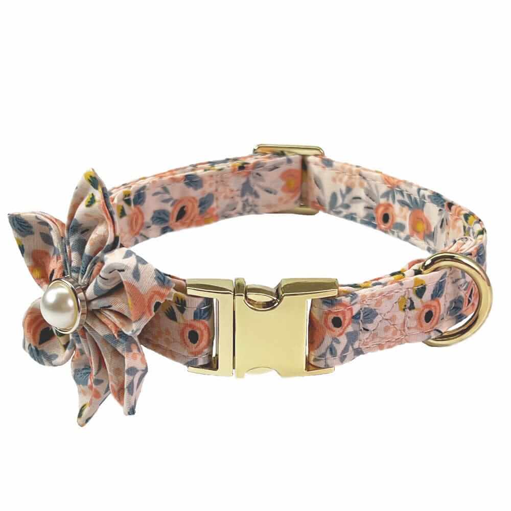 Bold Bloom Floral Metal Dog Collar, stylish floral design, metal accents, for medium and large dogs, Dogs & Cats brand.