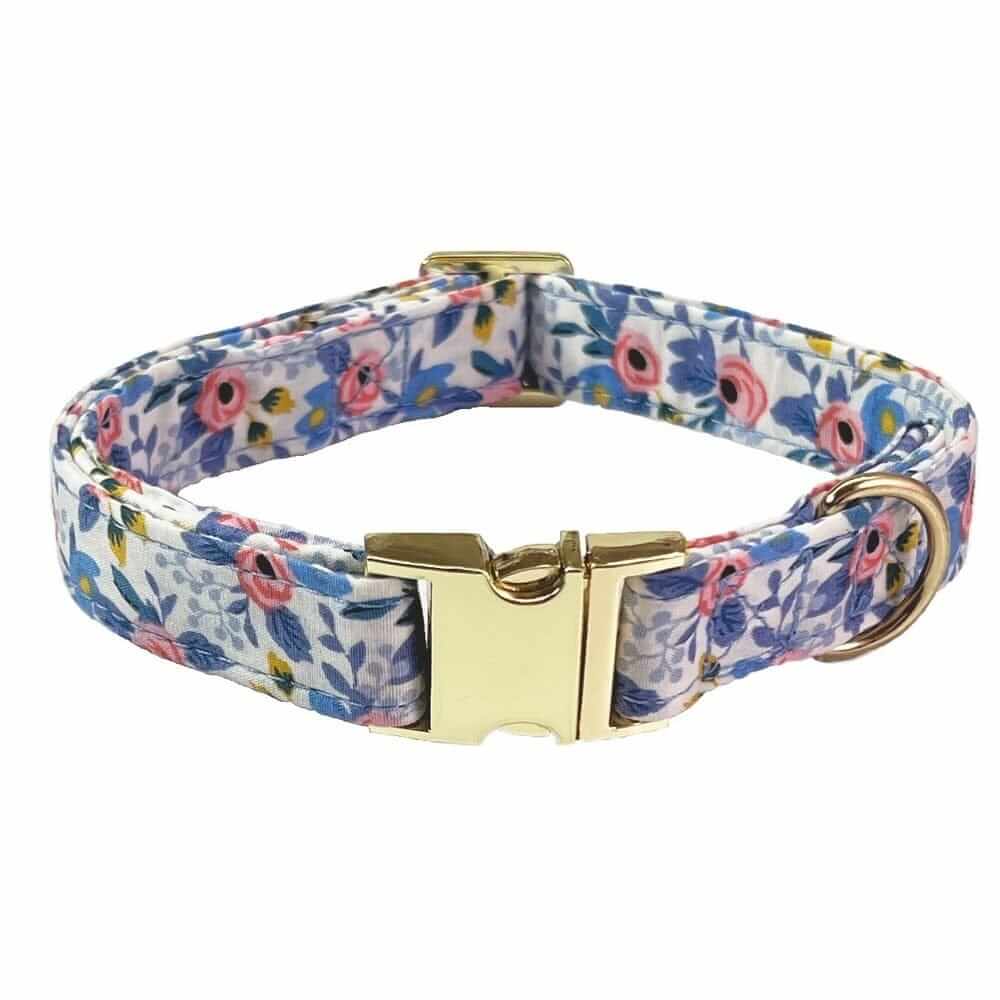 Bold Bloom Floral Metal Dog Collar featuring a vibrant floral pattern and metal accents for medium and large dogs.
