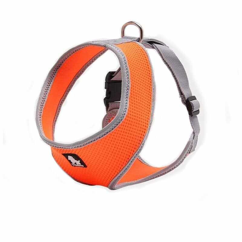 Breathable Dog Adjustable Harness in orange, soft polyester, adjustable with quick-release buckles for dogs & cats.
