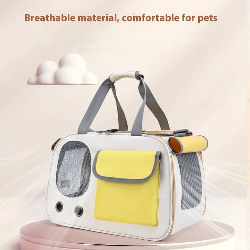 Breathable Foldable Pet Travel Bag featuring breathable material and comfortable design for dogs and cats.