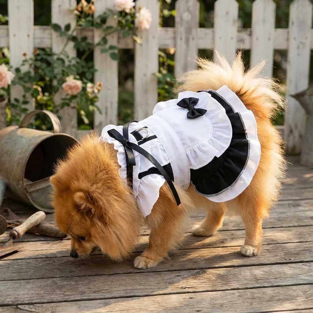 Breezy Summer Pet Frock on a small dog, featuring a cute design with soft fabric, perfect for dogs & cats.