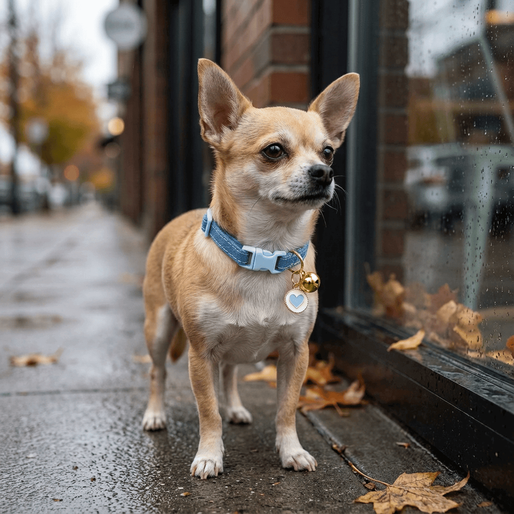 Buckle Closure Cat Bell Collar on a Chihuahua, features durable plastic hardware and a cute bell, perfect for pets.