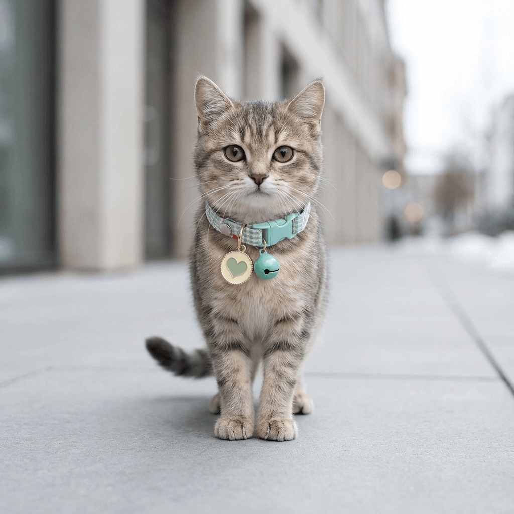 Buckle Closure Cat Bell Collar worn by a cute cat, featuring soft, lightweight material and an ID tag ring.