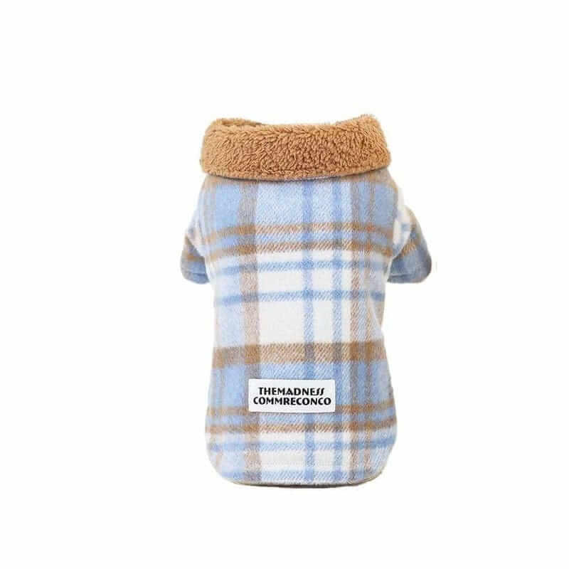 Check My Plaid Two-leg Cotton Dog Coat with faux fur collar, breathable, lightweight, by Dogs & Cats.