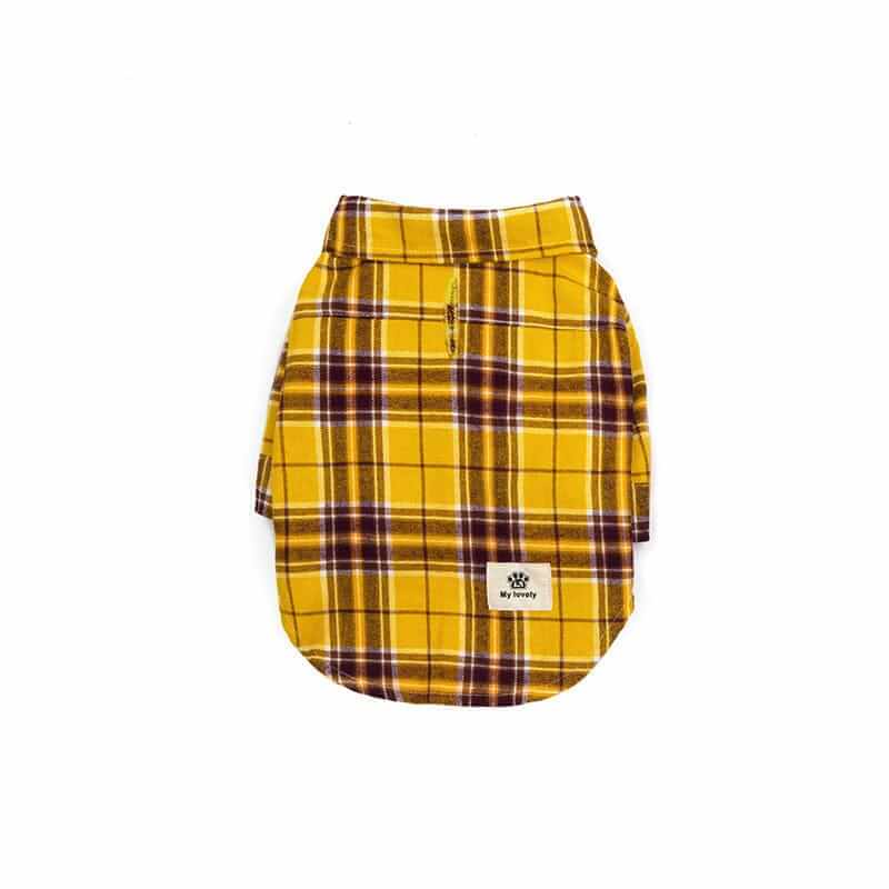 Checkered Dog Shirt: stylish pet outfit with button fasteners, lightweight and breathable for dogs & cats by brand.