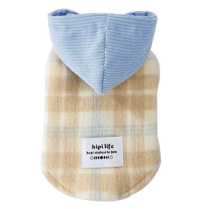Checkered Hooded Pet Vest for Dogs & Cats, features a warm checkered pattern and cozy hood for winter.