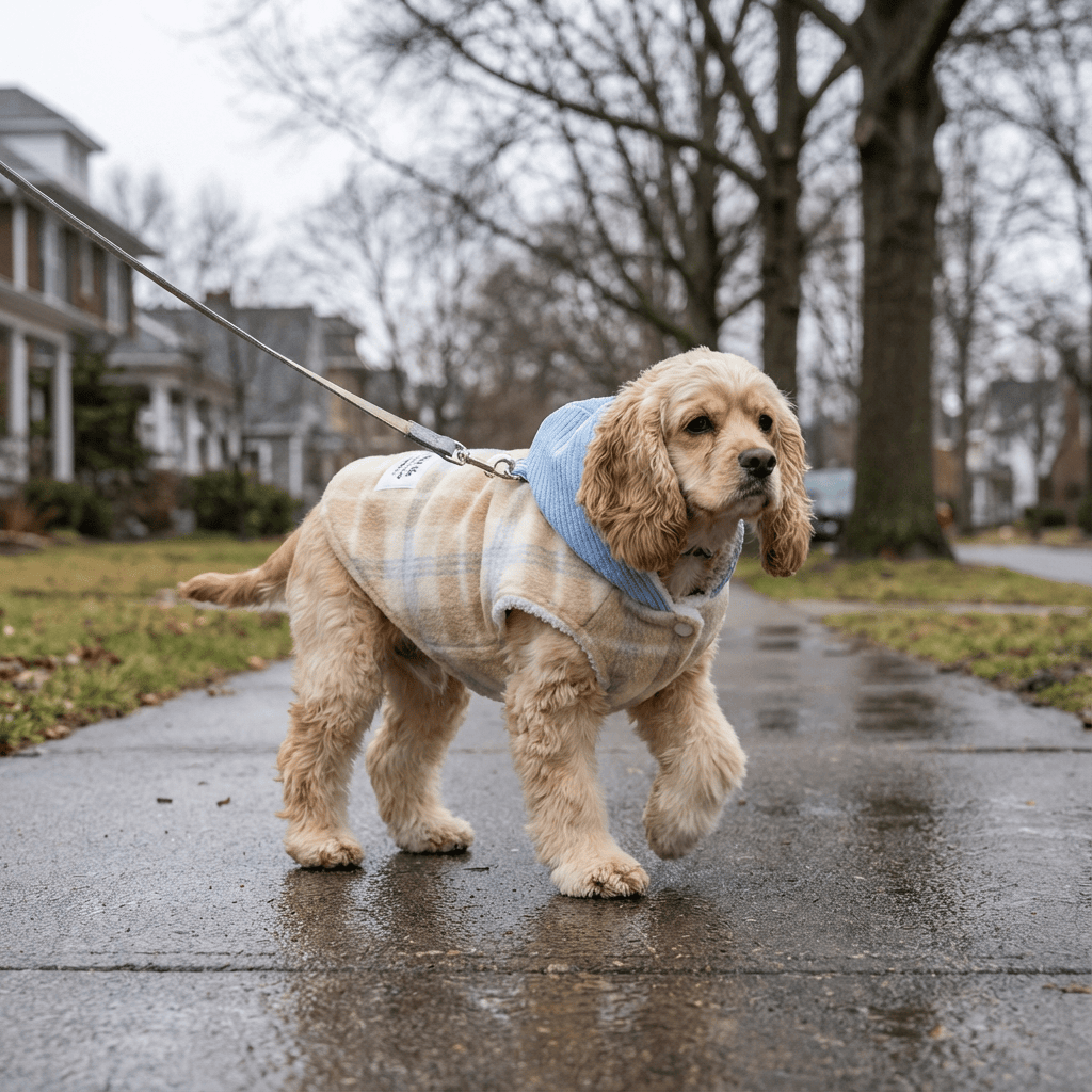 Checkered Hooded Pet Vest on a dog, promoting warmth and style for Dogs & Cats.