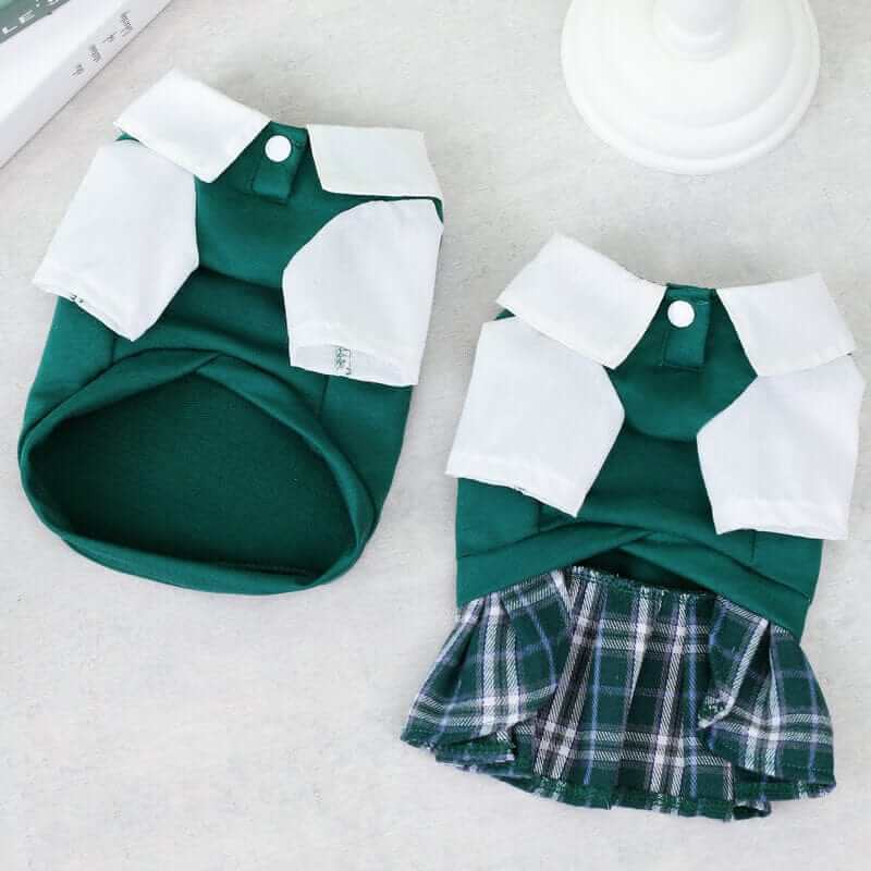 Chic Academy Pet Attire: Preppy dress for dogs & cats with collar, perfect for stylish pets.