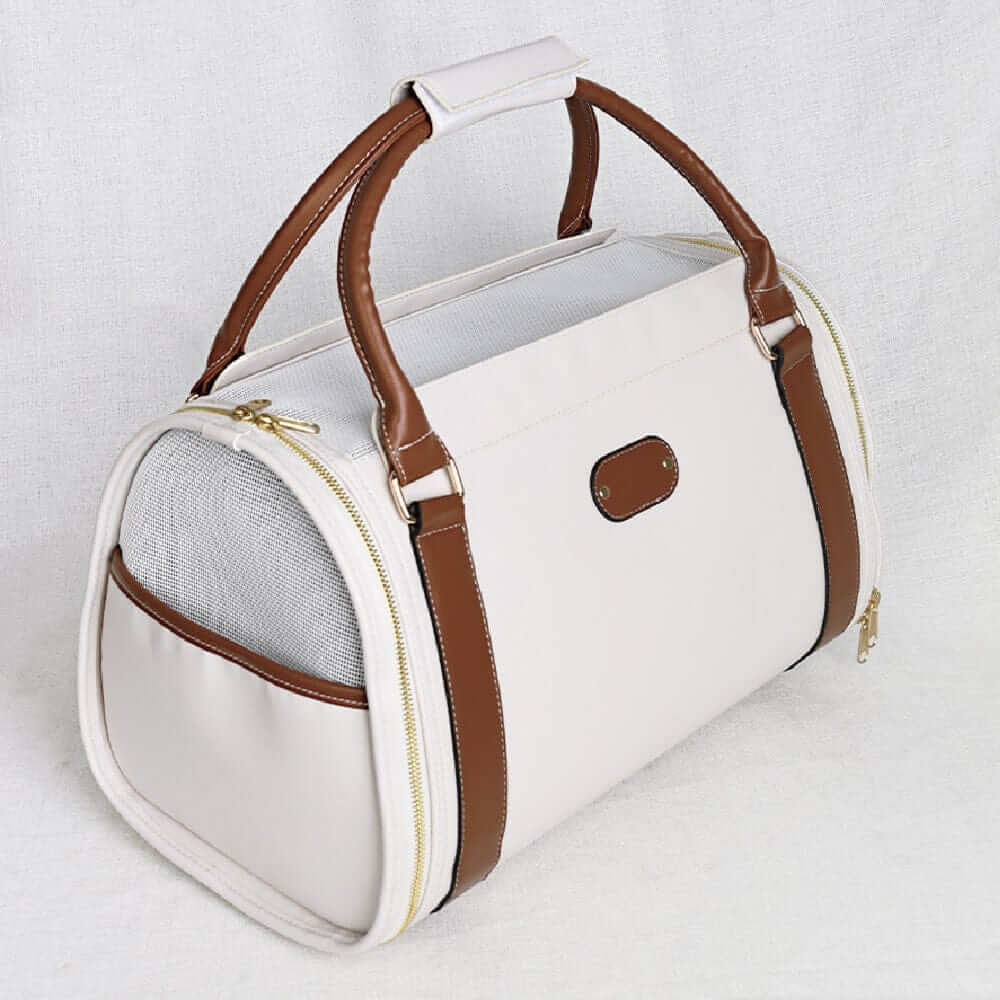 Chic Leather Pet Bag, portable pet carrier, high-quality waterproof design for small dogs & cats.