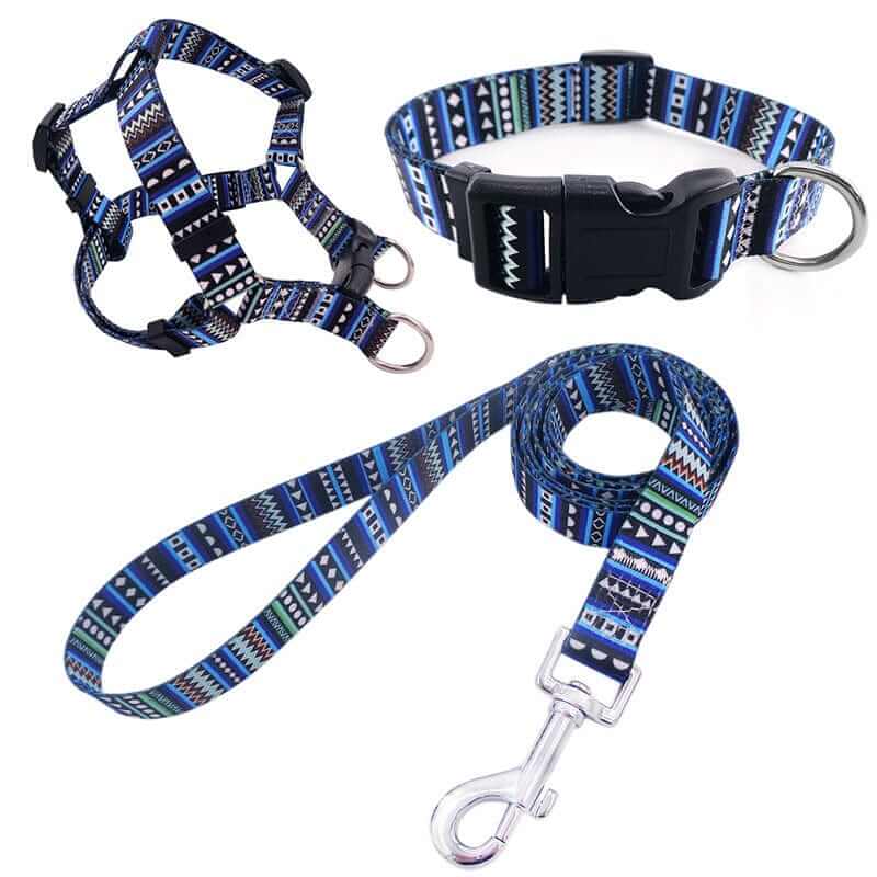 ChicPaws Dog Harness Set featuring an adjustable harness, matching collar, and leash for stylish pet outings.