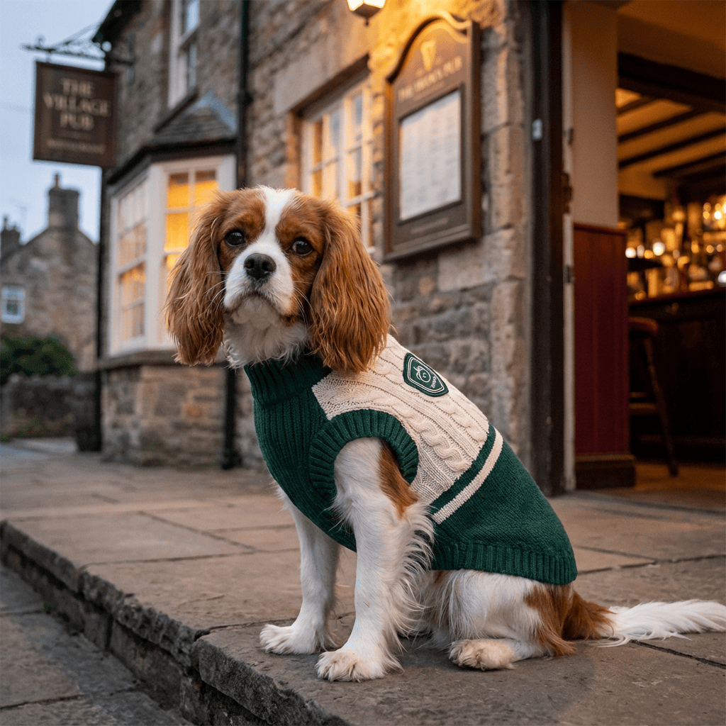 ChicPaws Preppy Dog Sweater on a small dog, stylish and warm, perfect for winter, by Dogs & Cats brand.