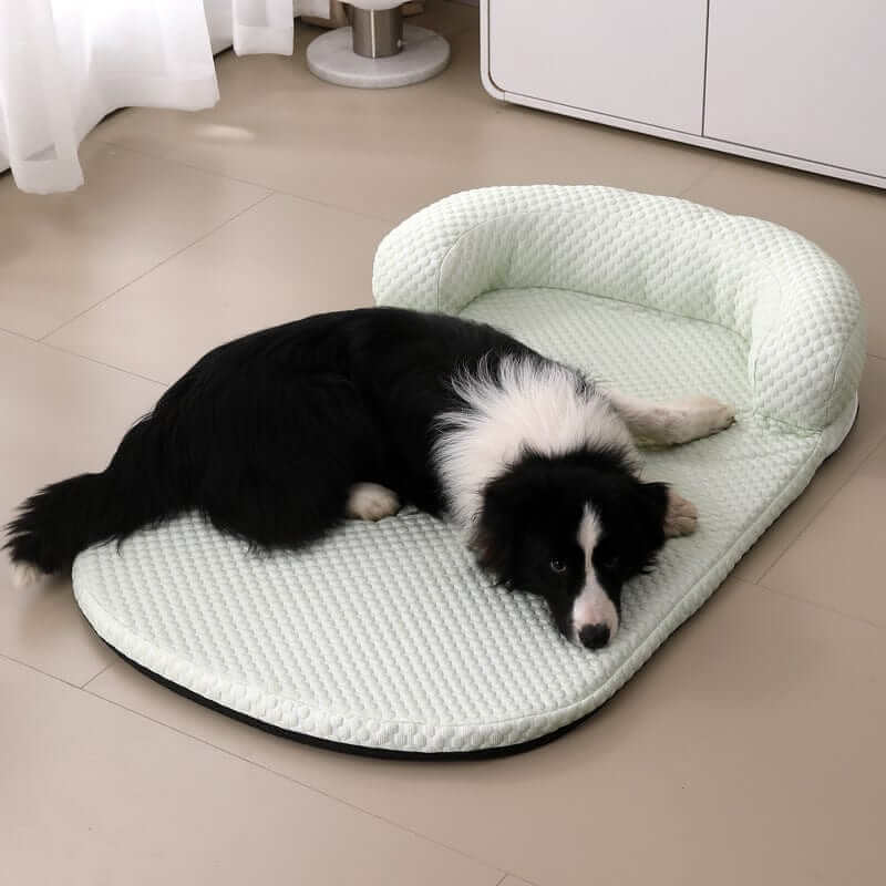 ChillEase Pet Cooling Mat featuring a dog resting comfortably on a breathable and cooling surface, ideal for dogs and cats.