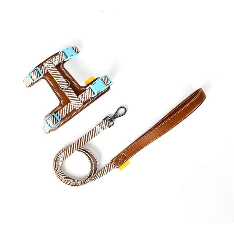 Classic Plaid Comfort Pet Harness Set with leash, designed for small dogs and cats, stylish plaid design, featuring soft cotton webbing.