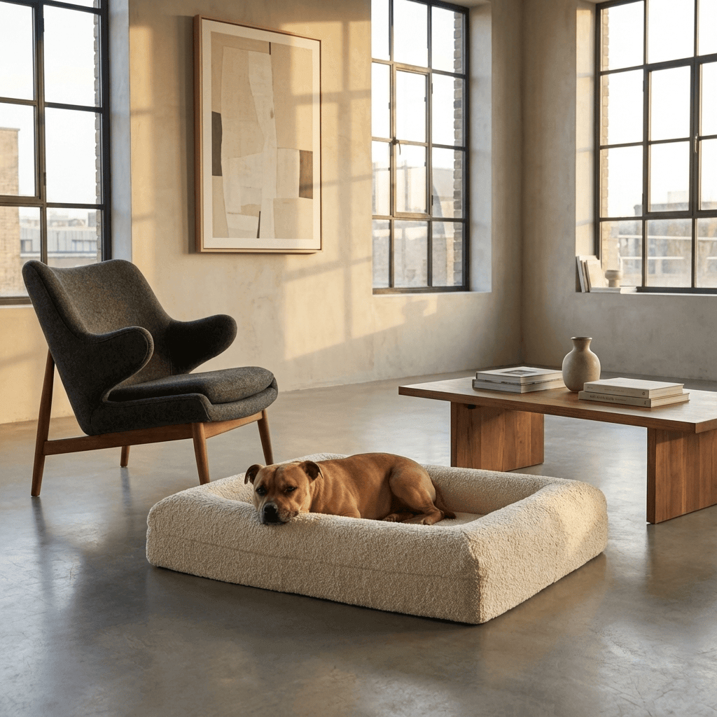 Cloud Bliss Orthopedic Dog Bed for ultimate comfort with memory foam support in stylish home setting.