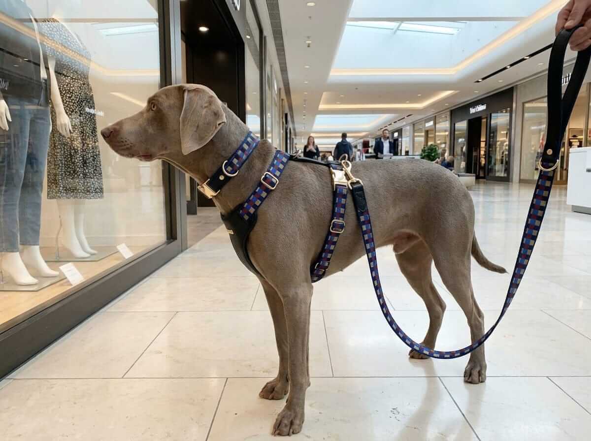ComfortFit Dog Harness, Leash & Collar on a dog, showcasing style and comfort for dogs and cats.