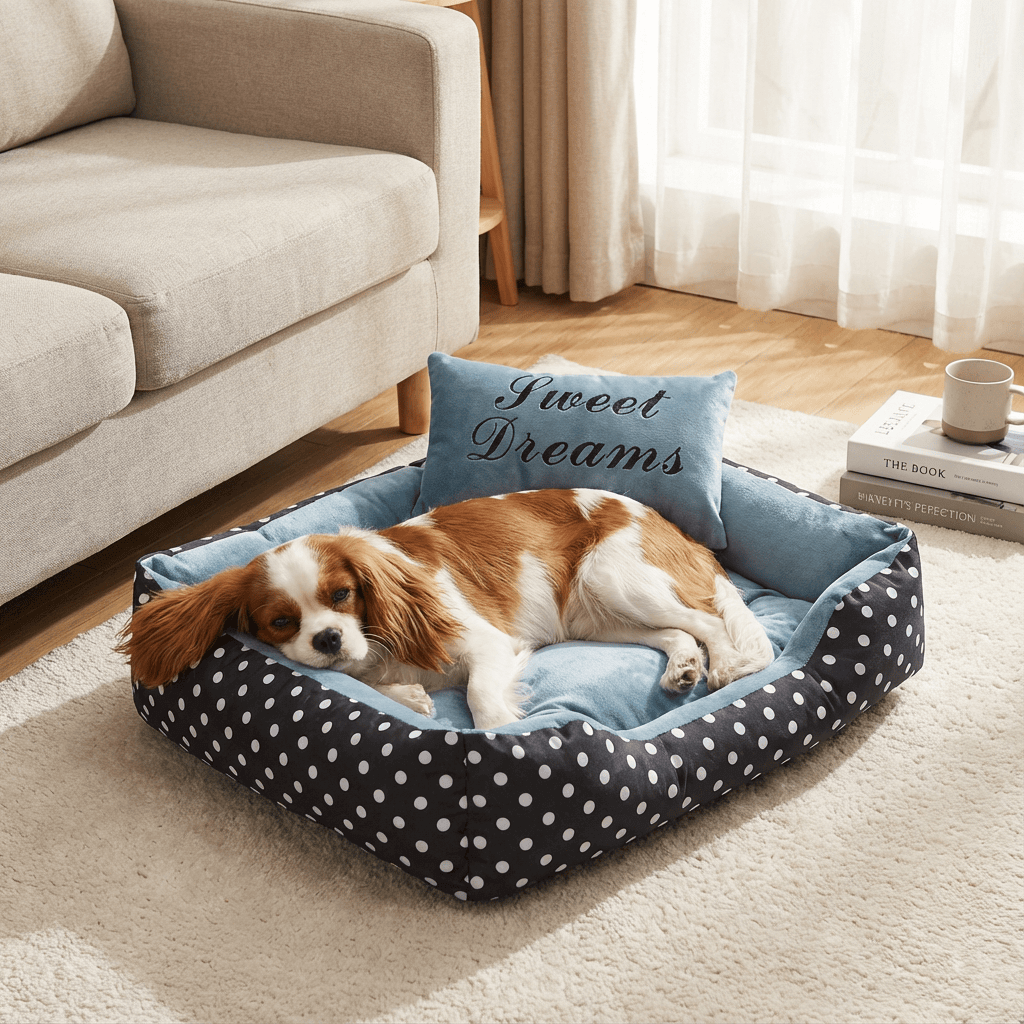 ComfortNest Dog Bed with stylish printed design for year-round comfort for dogs of all sizes. Perfect for pets to relax.