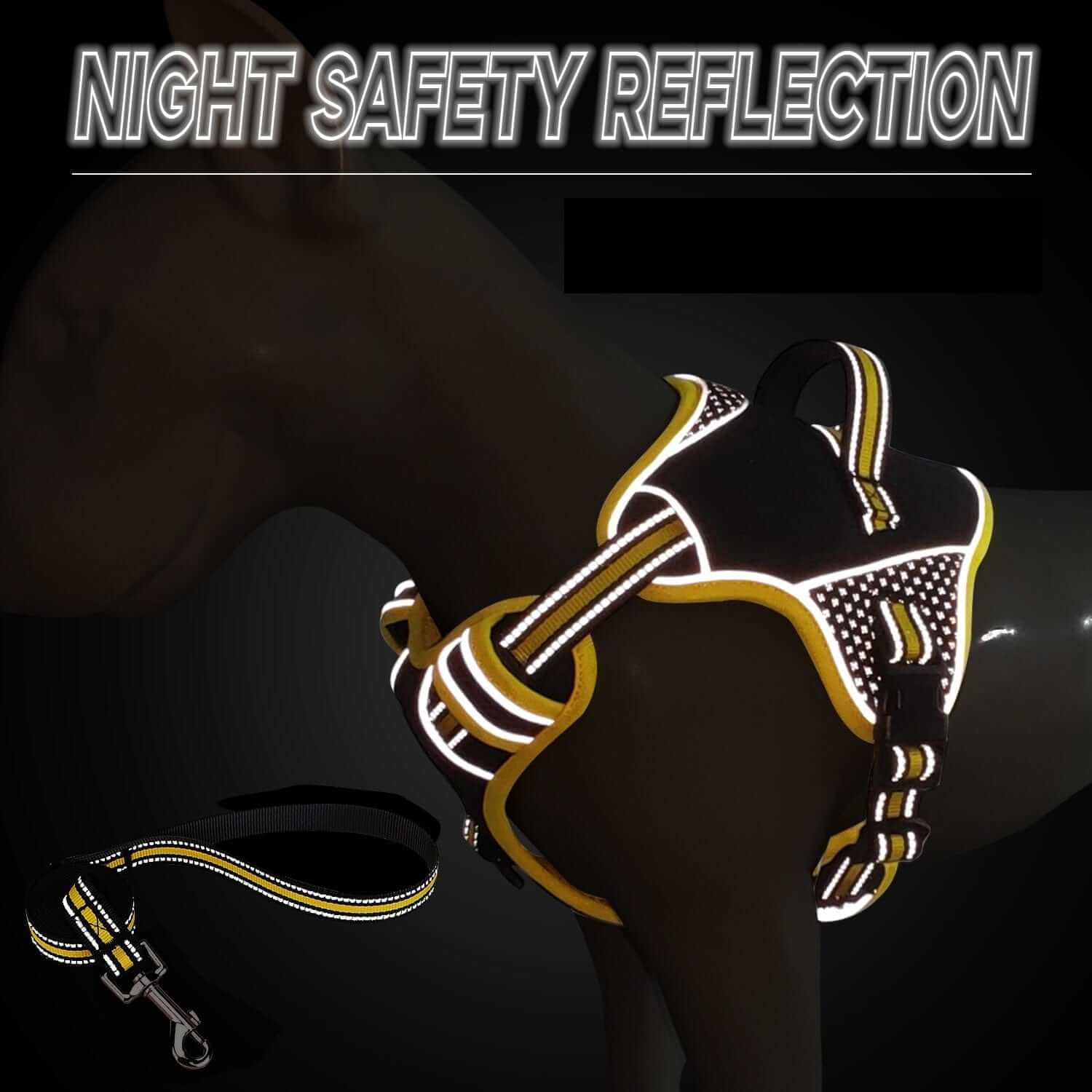 ComfyControl Reflective Dog Harness, no-choke safety harness, night safety reflection for dogs and cats