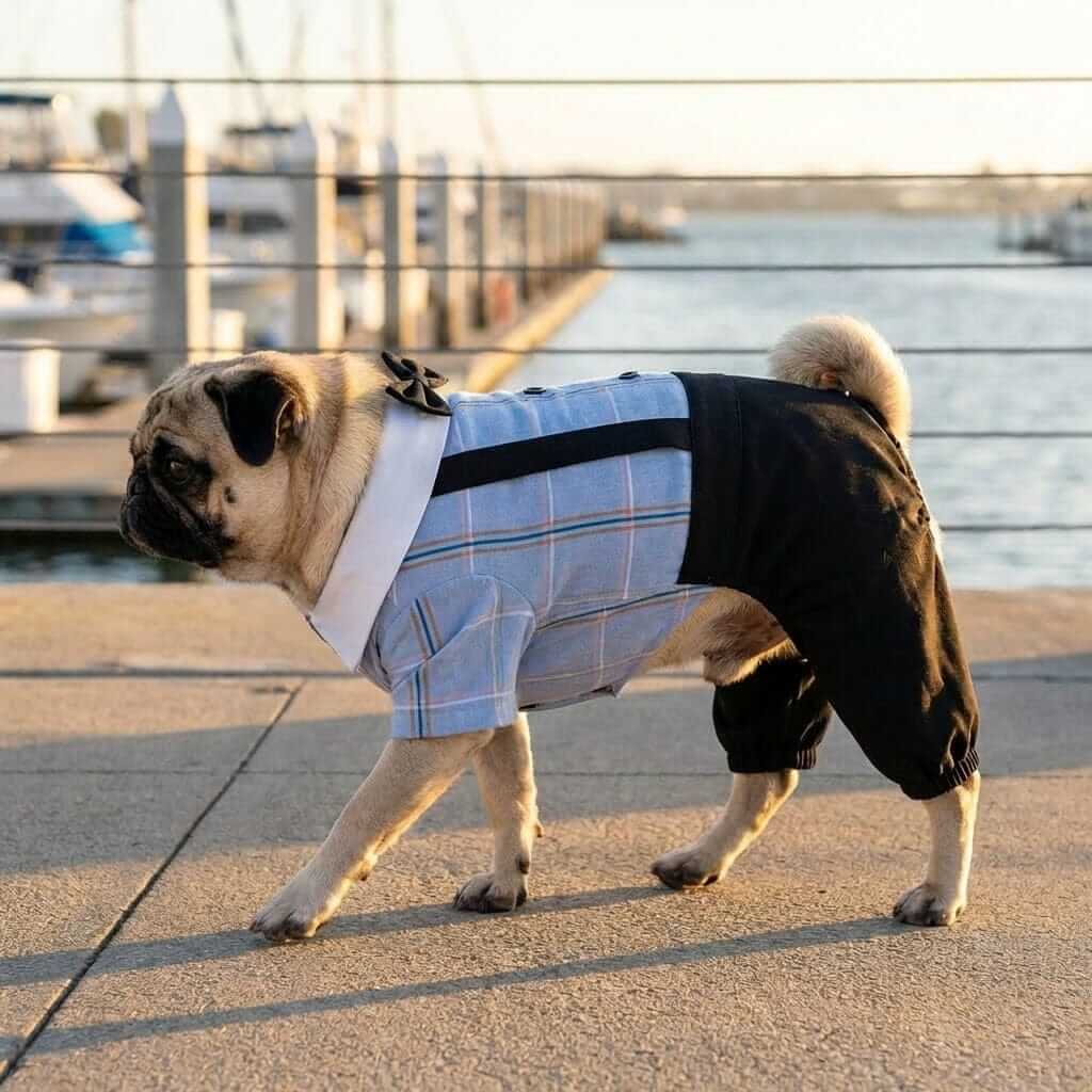 Couple Wear Student Suit for dogs, featuring a cute bowtie and lightweight cotton material, perfect for fancy occasions.