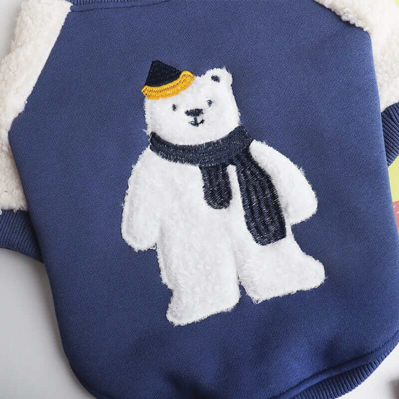 Cozy Bear Dog Hoodie featuring a cute polar bear design, perfect for small dogs and cats by Dogs & Cats brand.