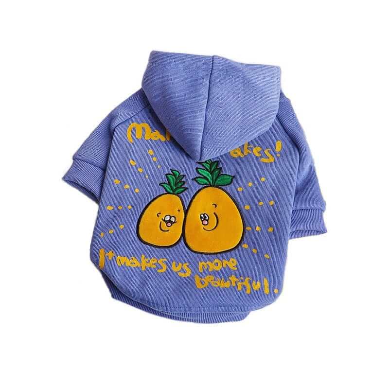 Cozy Designer Dog Hoodie featuring playful pineapple design, perfect for stylish dogs from Dogs & Cats brand.