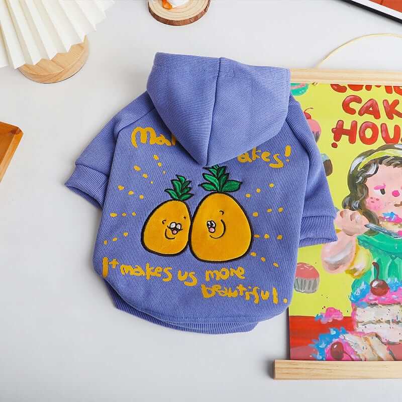 Cozy Designer Dog Hoodie featuring playful pineapple design for dogs by Dogs & Cats brand.