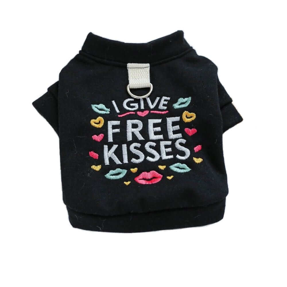 Cozy Free Kisses Dog Hoodie featuring cute "I Give Free Kisses" lettering for dogs by Dogs & Cats.