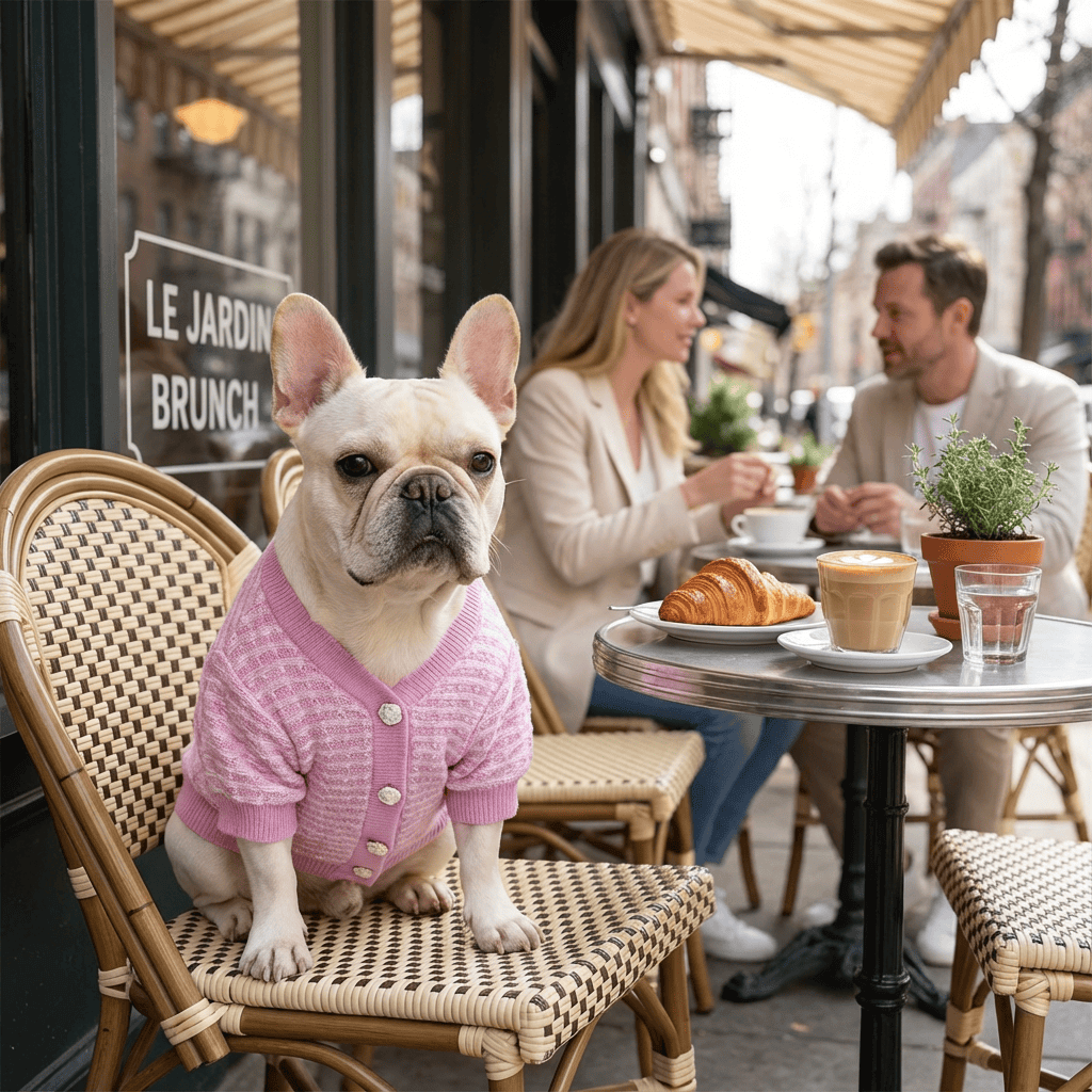 Cozy Frenchie Knit Fall Winter Dog Sweater on French Bulldog, stylish and warm for dogs, Dogs & Cats brand.